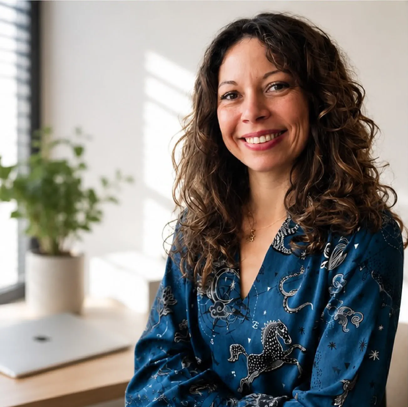 Estelle Lorrillere, facturière pour infirmières libérales, souriante à son bureau.